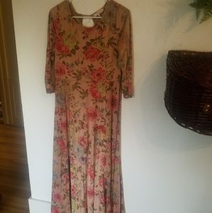 Faux Suede Floral Maxi Dress